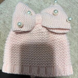 Pink Knitted Kids Hat with Pearls